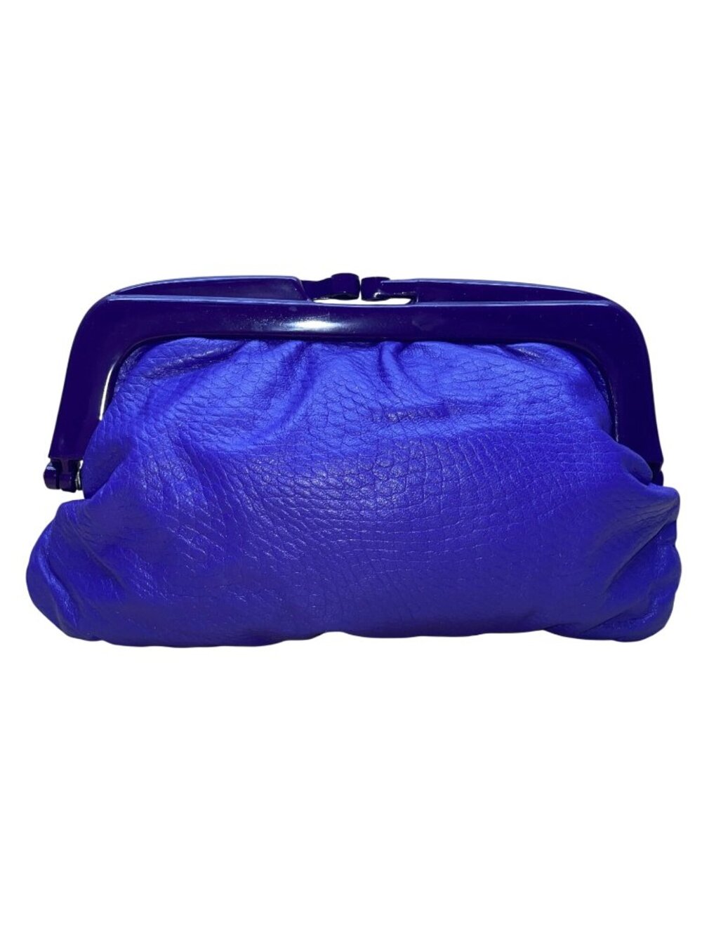 Made In Italy Genuine Leather Women's Blue With Hard Frame Textured Clutch Bag